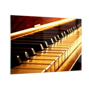 Impression sur verre - Image sur verre - Gros plan des touches du piano dans une lumière chaude - 100x70cm - Des possibilités infinies - Décoration murale moderne pour le salon et la chambre ARTTOR