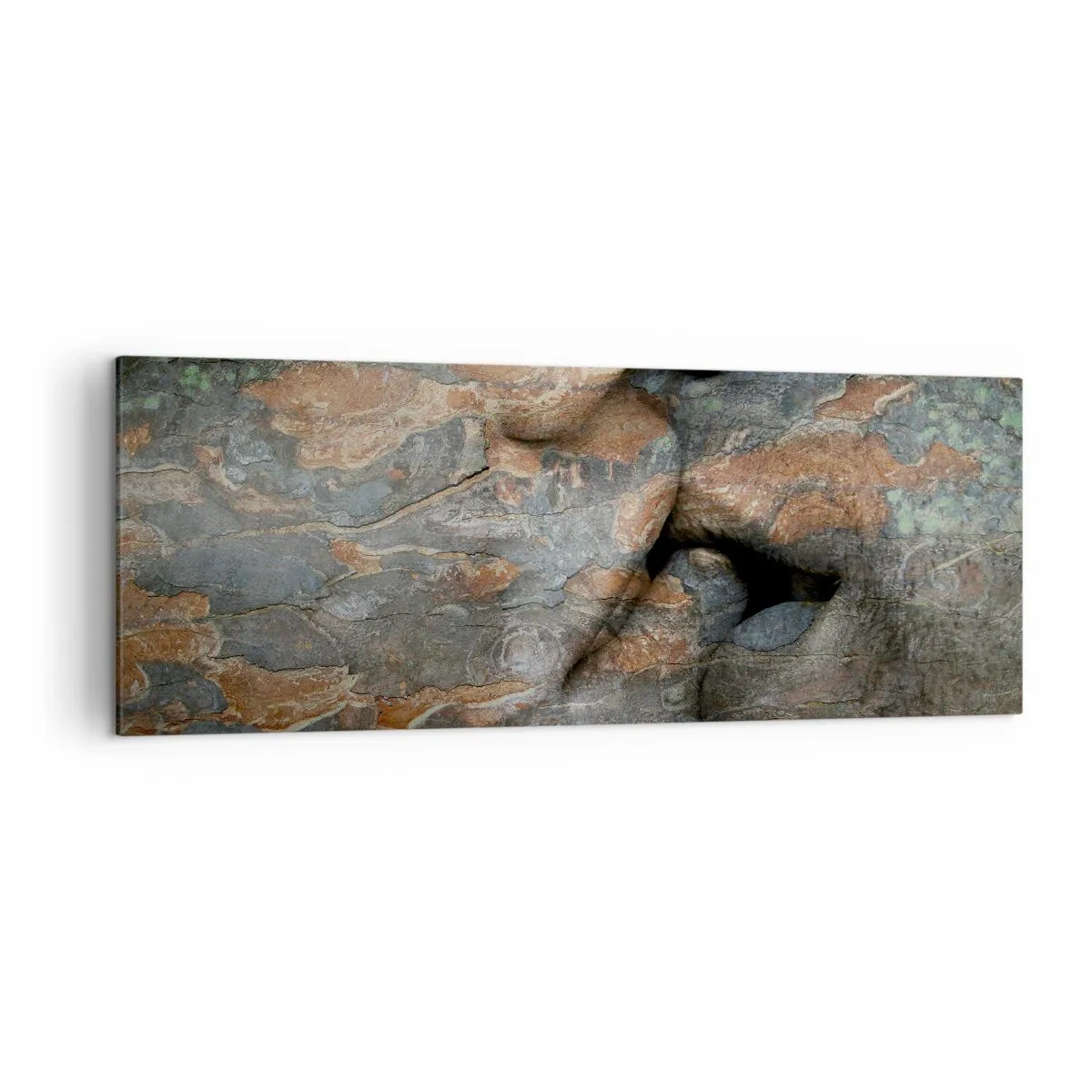 Impression sur toile - Image sur toile - Un motif artistique d'un visage sculpté dans la roche avec un effet de texture naturelle. - 140x50cm - Ensemble pour toujours - Décoration murale moderne pour le salon et la chambre ARTTOR