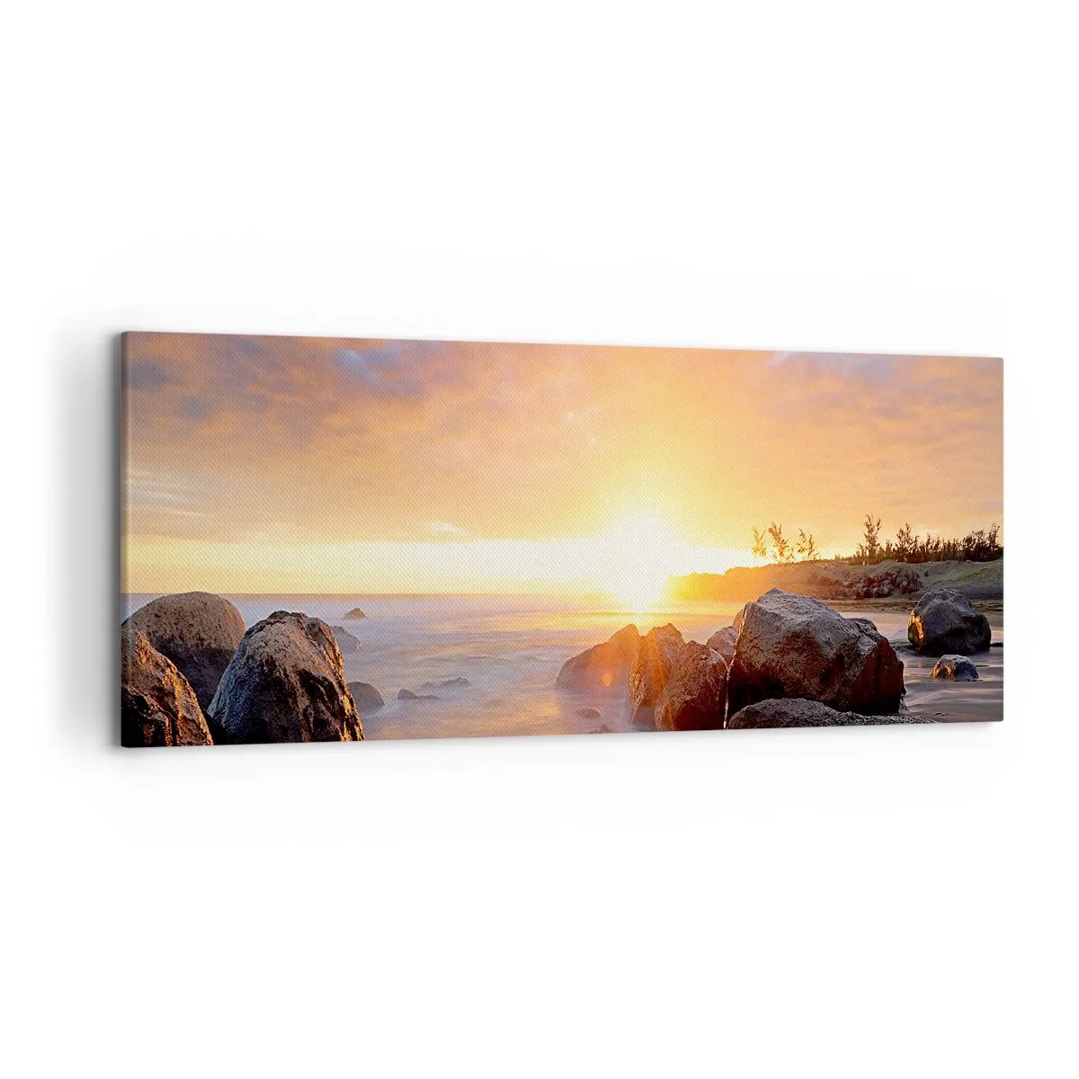 Impression sur toile - Image sur toile - Coucher de soleil sur la côte rocheuse - 120x50cm - Brise lumineuse du soir - Décoration murale moderne pour le salon et la chambre ARTTOR
