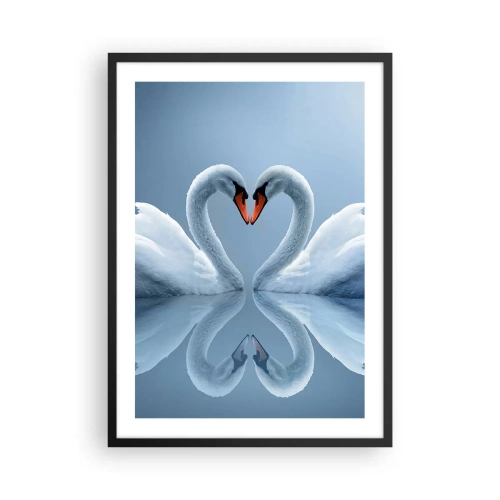 Affiche dans un cadre noir - Poster - Cygnes en forme de cœur contre le ciel - 50x70cm - Le temps de l'amour - Décoration murale moderne pour le salon et la chambre ARTTOR