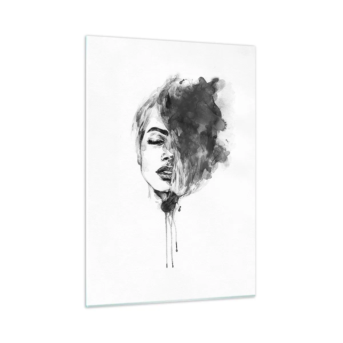 Impression sur verre - Image sur verre - Portrait noir et blanc d'une femme avec une ombre abstraite - 50x70cm - De quoi rêve la fille - Décoration murale moderne pour le salon et la chambre ARTTOR