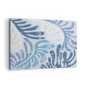 Impression sur toile - Image sur toile - Formes abstraites dans des tons de bleu sur fond blanc - 100x70cm - Fougères bleues - Décoration murale moderne pour le salon et la chambre ARTTOR