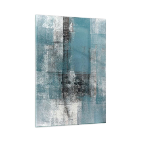Impression sur verre - Image sur verre - Abstraction dans les tons de bleu et de gris avec des formes géométriques - 50x70cm - Eau et air - Décoration murale moderne pour le salon et la chambre ARTTOR