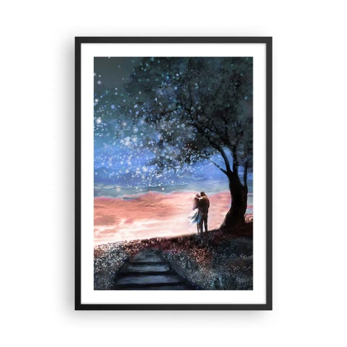 Affiche dans un cadre noir - Poster - Un couple sous un arbre à la lumière des étoiles et dans un paysage pittoresque - 50x70cm - Spectacle étoilé - Décoration murale moderne pour le salon et la chambre ARTTOR