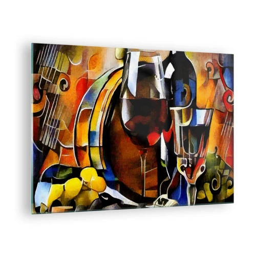 Impression sur verre - Image sur verre - Composition abstraite avec verres de vin et instruments - 70x50cm - Et le monde prend des couleurs - Décoration murale moderne pour le salon et la chambre ARTTOR
