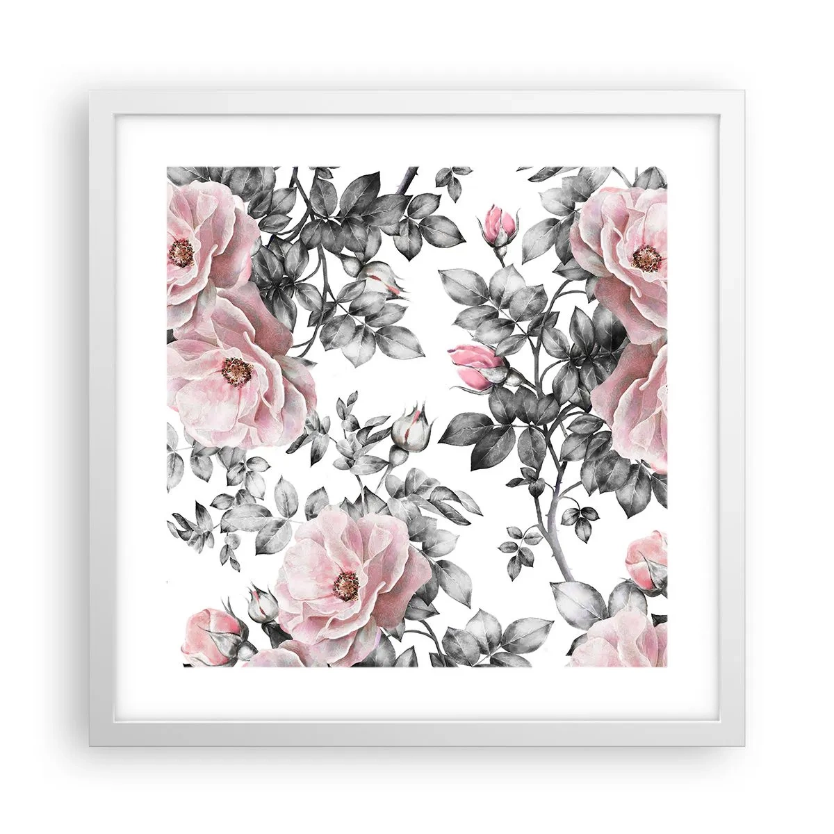 Affiche dans un cadre blanc - Poster - Se perdre dans les fleurs des roses - 40x40 cm