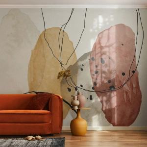 Papier Peint Photo Premium Sand - Taches d'aquarelle abstraites avec des lignes noires - 100x70cm - Léger et transparent comme l'air - Décoration murale moderne pour le salon et la chambre ARTTOR