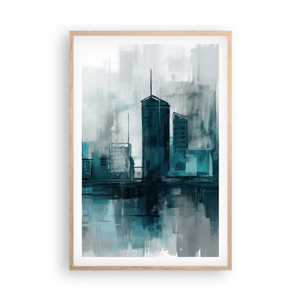 Affiche dans un chêne clair - Poster - Une ville couleur de pluie - 61x91 cm