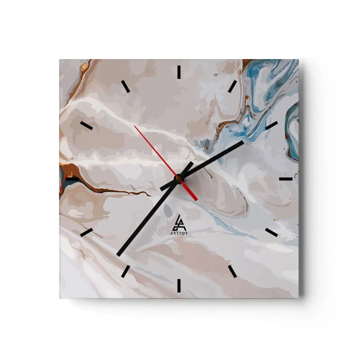 Horloge murale - Pendule murale - Motif abstrait dans les tons de blanc et de bleu - 30x30cm - Le bleu serpente sous le blanc - Décoration murale moderne pour le salon et la chambre ARTTOR