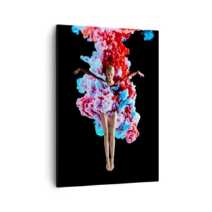 Impression sur toile - Image sur toile - Une danseuse entourée de fumée colorée sur fond noir - 50x70cm - En pleine floraison - Décoration murale moderne pour le salon et la chambre ARTTOR