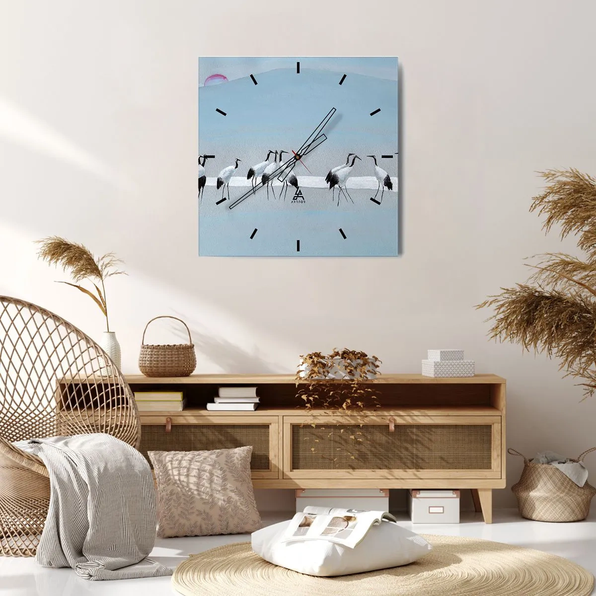 Horloge murale - Pendule murale - Un groupe de grues contre un ciel bleu et le soleil levant - 30x30cm - Après une chaude journée - Décoration murale moderne pour le salon et la chambre ARTTOR