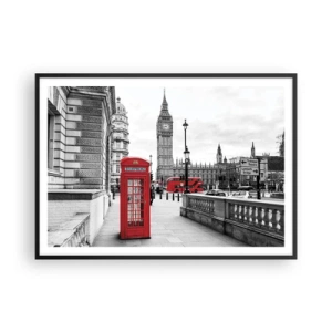 Affiche dans un cadre noir - Poster - Une cabine téléphonique rouge avec Big Ben en arrière-plan à Londres - 100x70cm - Sans aucun doute Londres - Décoration murale moderne pour le salon et la chambre ARTTOR