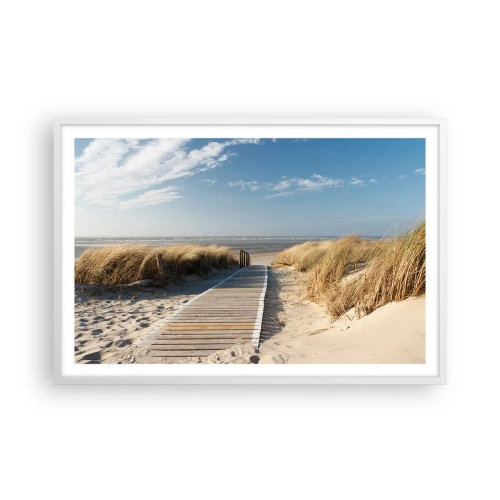 Affiche dans un cadre blanc - Poster - Derrière la dune, dans le bruissement de l'herbe - 91x61 cm