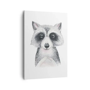 Impression sur toile - Image sur toile - Adorable portrait d'un raton laveur sur fond blanc - 50x70cm - Un moment pour s'émouvoir - Décoration murale moderne pour le salon et la chambre ARTTOR