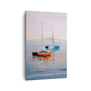 Impression sur toile - Image sur toile - Bateaux colorés sur une eau calme - 80x120cm - Un repos bien mérité - Décoration murale moderne pour le salon et la chambre ARTTOR
