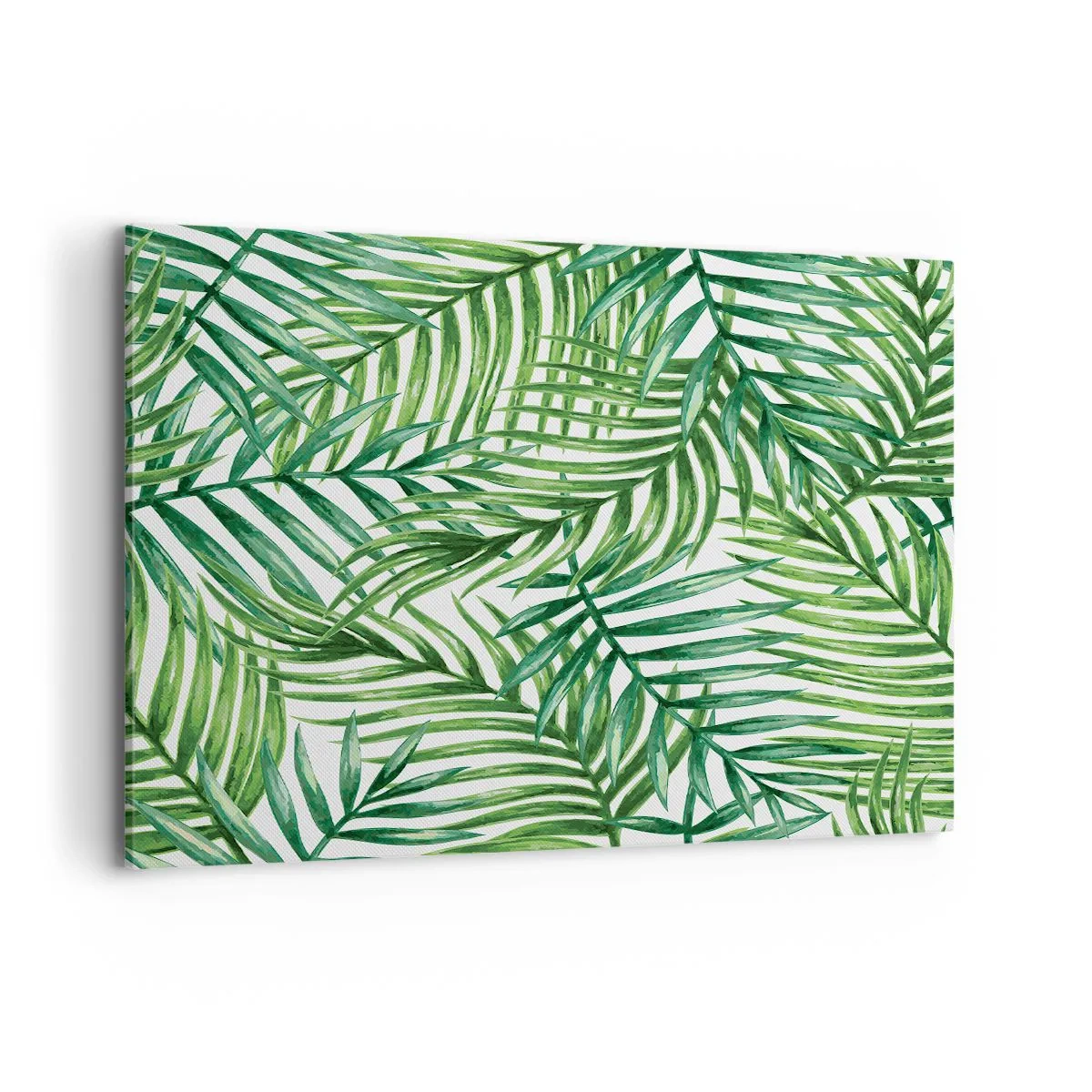 Impression sur toile - Image sur toile - Feuilles de palmier tropicales vertes sur fond clair - 120x80cm - Sous la canopée verte - Décoration murale moderne pour le salon et la chambre ARTTOR