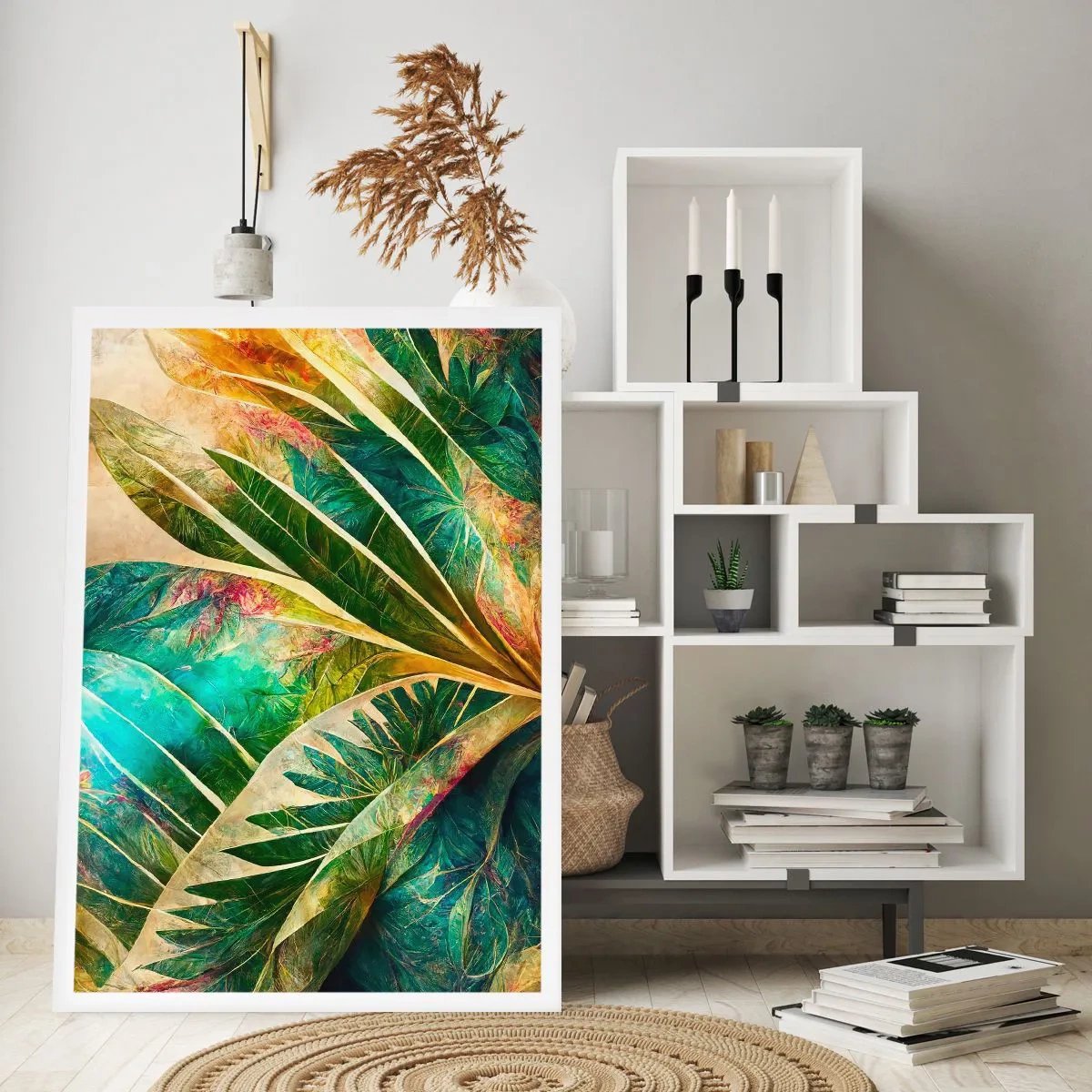 Affiche - Poster - Une composition feuillue aux tons verts et dorés - 50x70cm - Les couleurs des tropiques - Décoration murale moderne pour le salon et la chambre ARTTOR