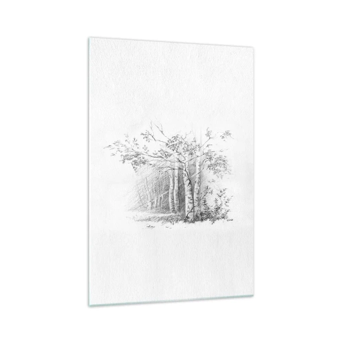 Impression sur verre - Image sur verre - Un dessin d'une forêt de bouleaux dans un croquis au crayon subtil - 70x100cm - Lumière d'une forêt de bouleaux - Décoration murale moderne pour le salon et la chambre ARTTOR