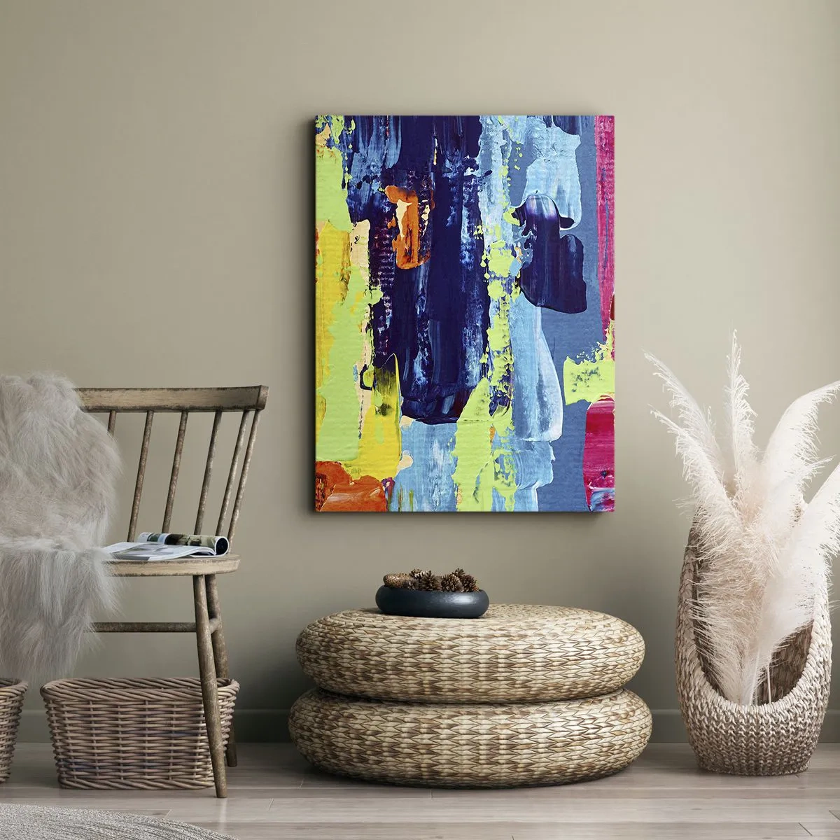 Impression sur toile - Image sur toile - Composition abstraite de couleurs sous une forme dynamique - 50x70cm - La vie est belle! - Décoration murale moderne pour le salon et la chambre ARTTOR