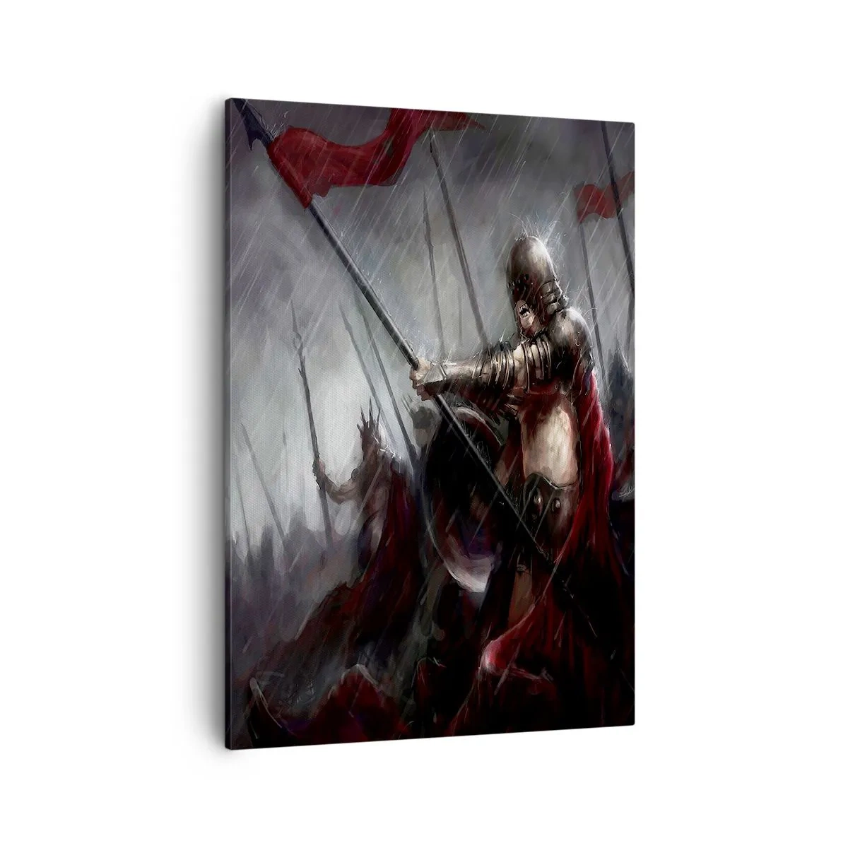 Impression sur toile - Image sur toile - Chevaliers marchant vers le champ de bataille sous la pluie - 50x70cm - Passant, dis à Sparte… - Décoration murale moderne pour le salon et la chambre ARTTOR