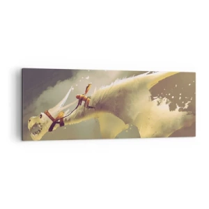 Impression sur toile - Image sur toile - Illustration d'un cavalier de dragon dans un paysage nuageux fantastique - 140x50cm - Le monde à la rescousse - Décoration murale moderne pour le salon et la chambre ARTTOR
