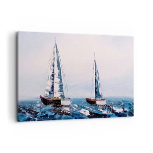 Impression sur toile - Image sur toile - Voiliers sur une mer agitée dans une composition picturale - 100x70cm - Confrérie du vent - Décoration murale moderne pour le salon et la chambre ARTTOR