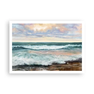 Affiche - Poster - Vagues de la mer contre un ciel nuageux au coucher du soleil - 100x70cm - Ici tu adouciras ton âme - Décoration murale moderne pour le salon et la chambre ARTTOR