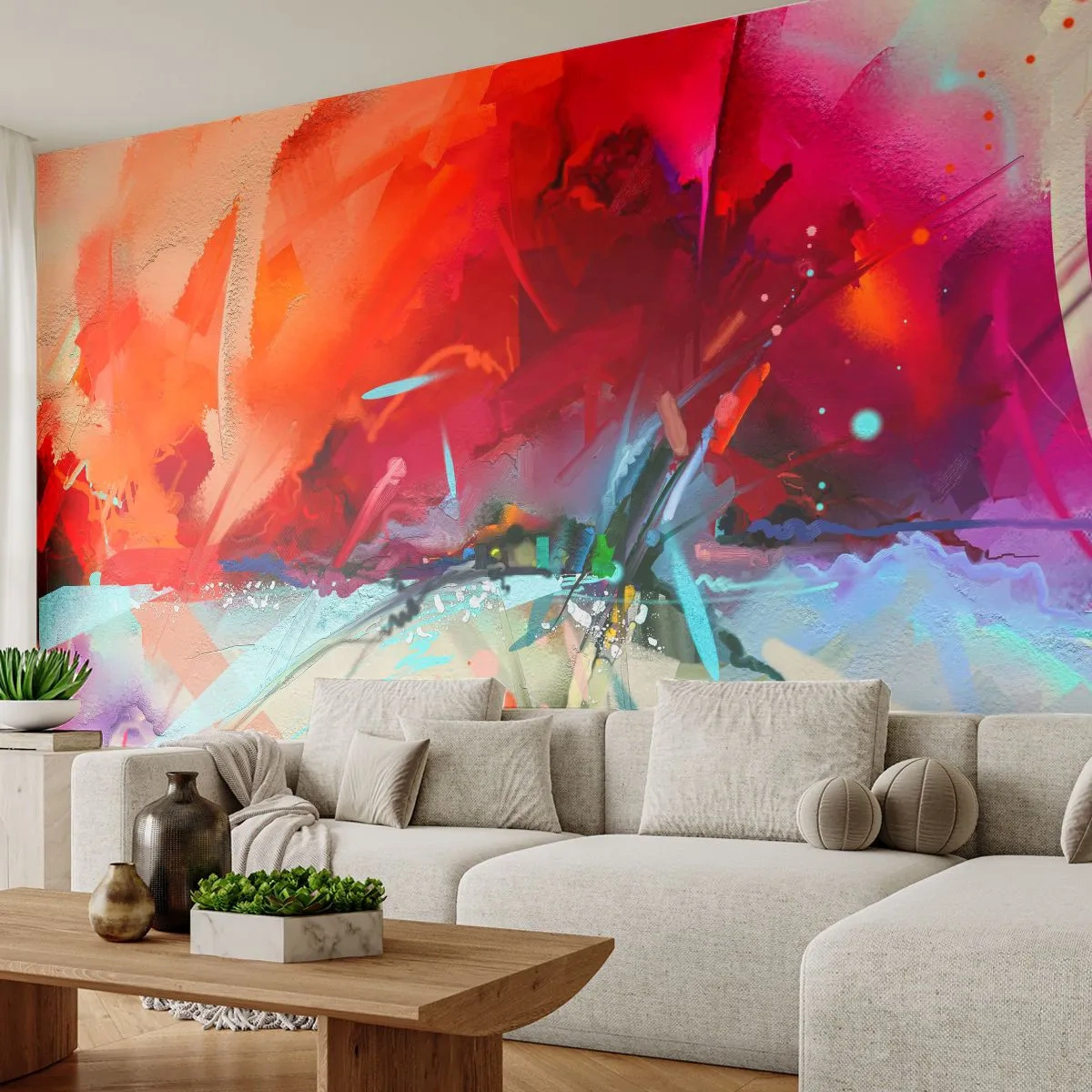 Papier Peint Photo Standard Eco - Une explosion de lumières et de couleurs - Abstraction, Morceau, Acrylique - 400x280 cm