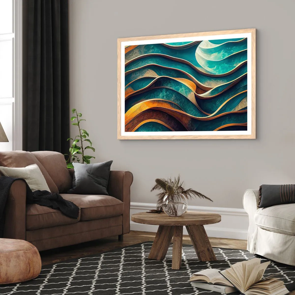 Affiche dans un chêne clair - Poster - Méandres de bleu - 40x30 cm