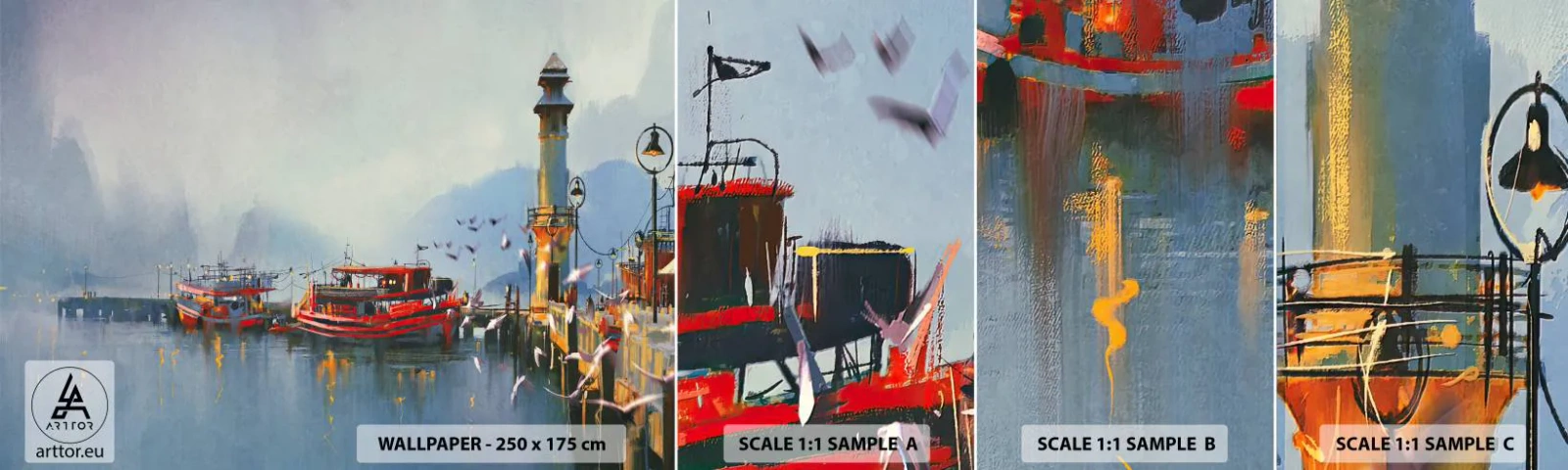 Échantillon de Papier Peint Autocollant Deluxe Sticker - Na końcu świata - Paysage, port, Phare - 100x30 cm