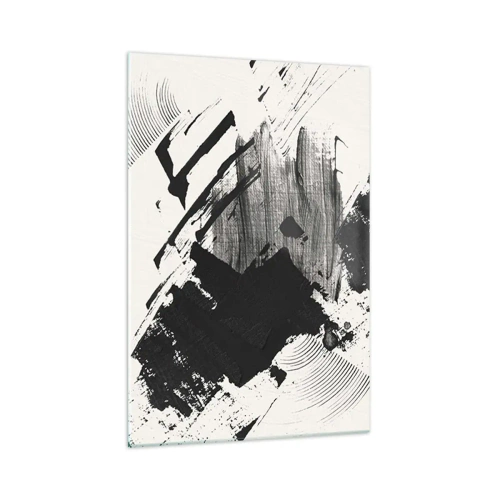 Impression sur verre - Image sur verre - Traits abstraits de noir sur fond blanc - 70x100cm - Abstraction – expression du noir - Décoration murale moderne pour le salon et la chambre ARTTOR