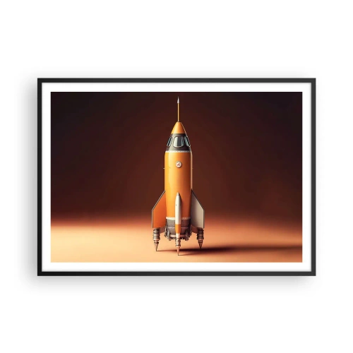 Affiche dans un cadre noir - Poster - Une fusée de style rétro sur un fond de tons marron - 100x70cm - Ça commence par un rêve - Décoration murale moderne pour le salon et la chambre ARTTOR