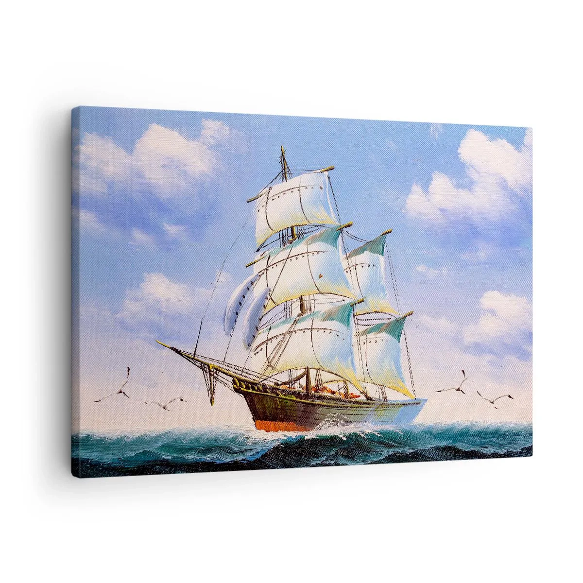 Impression sur toile - Image sur toile - Un voilier en pleine mer sous un ciel bleu - 70x50cm - Fièrement avec le vent - Décoration murale moderne pour le salon et la chambre ARTTOR
