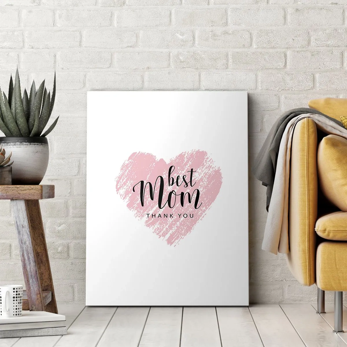 Impression sur toile - Image sur toile - Cœur rose avec les mots « Meilleure maman, merci » sur fond blanc - 50x70cm - Toujours au bon moment - Décoration murale moderne pour le salon et la chambre ARTTOR