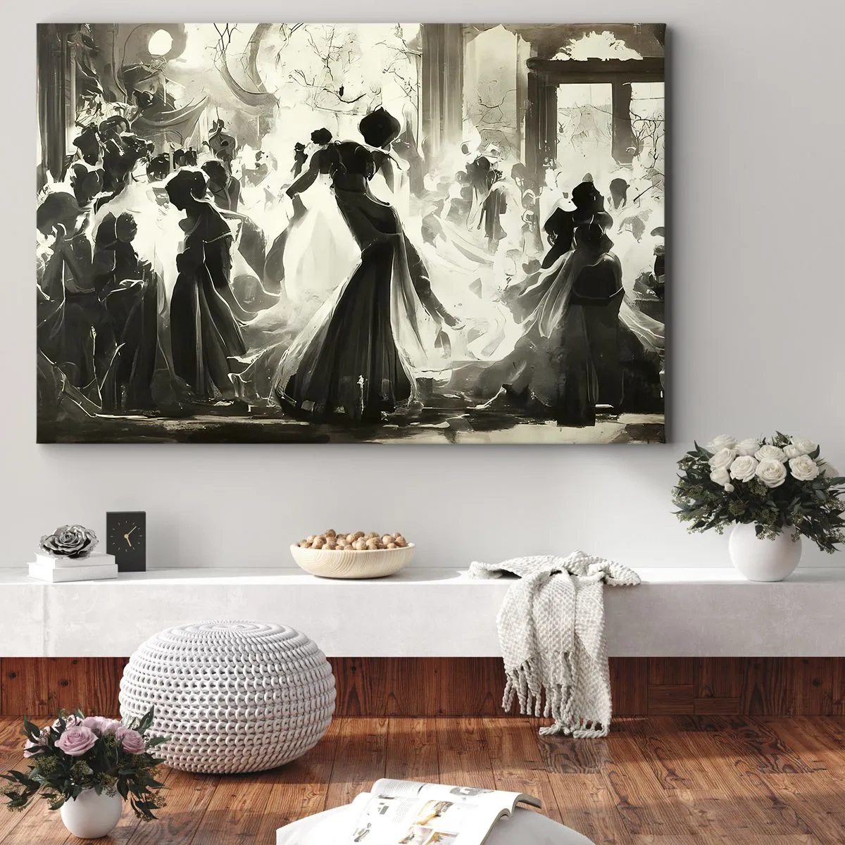 Impression sur toile - Image sur toile - Boule de style rétro en noir et blanc - 70x50cm - La grande mascarade - Décoration murale moderne pour le salon et la chambre ARTTOR