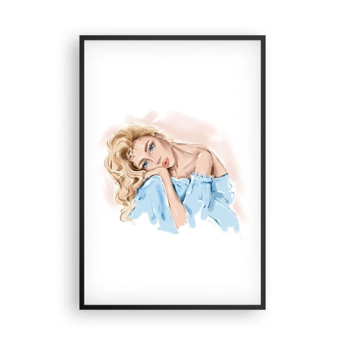 Affiche dans un cadre noir - Poster - Rêveuse en bleu - 61x91 cm