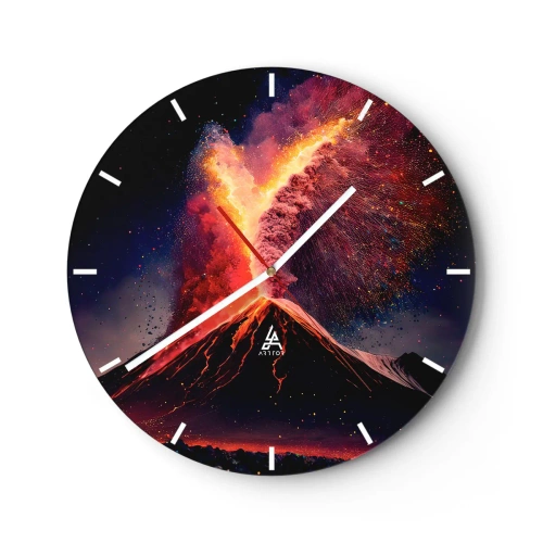 Horloge murale - Pendule murale - Éruption volcanique avec une fontaine de feu et de fumée sur fond de nuit - 30x30cm - Beauté et horreur - Décoration murale moderne pour le salon, la cuisine et la chambre ARTTOR