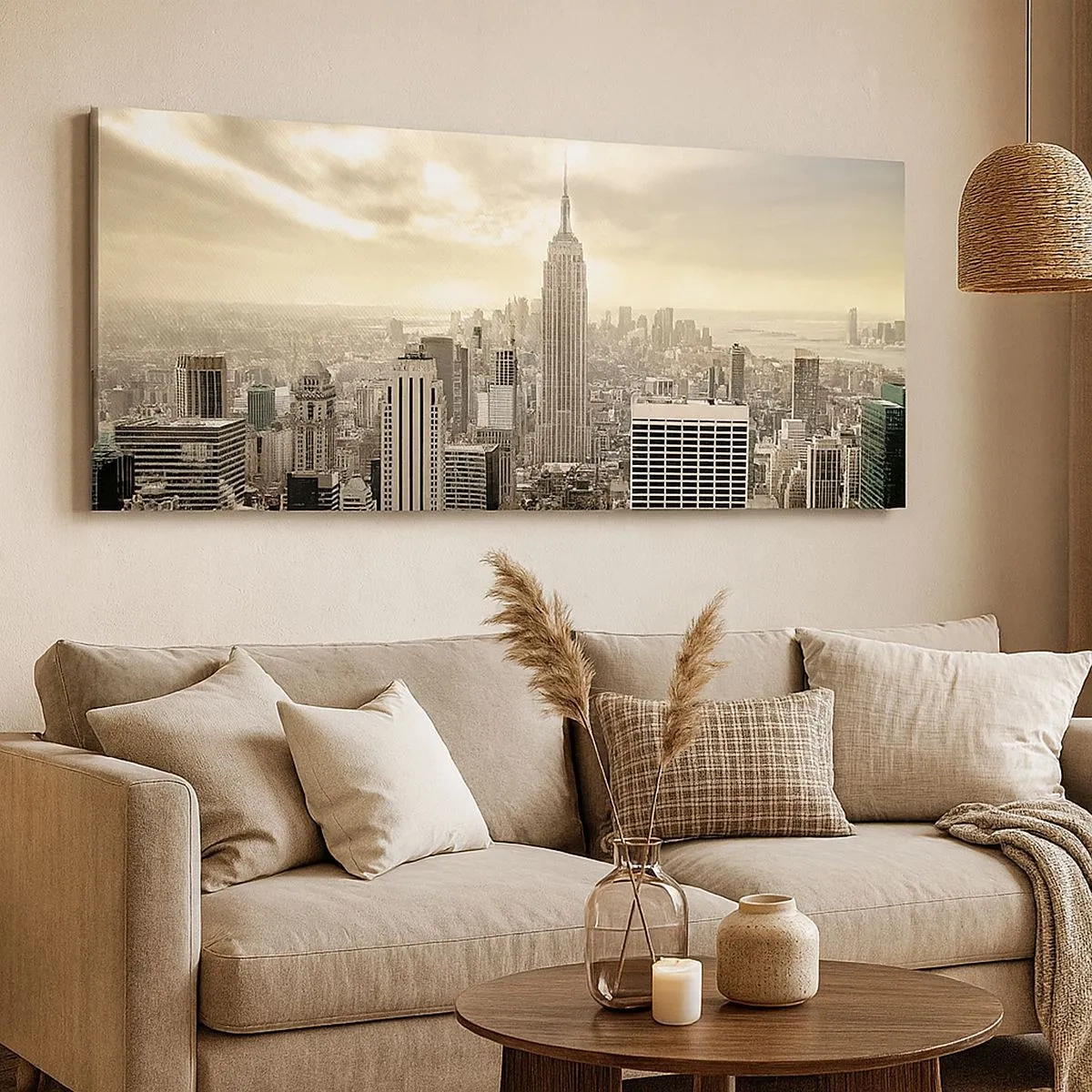 Impression sur toile - Image sur toile - New York tissé de gris - 100x40 cm