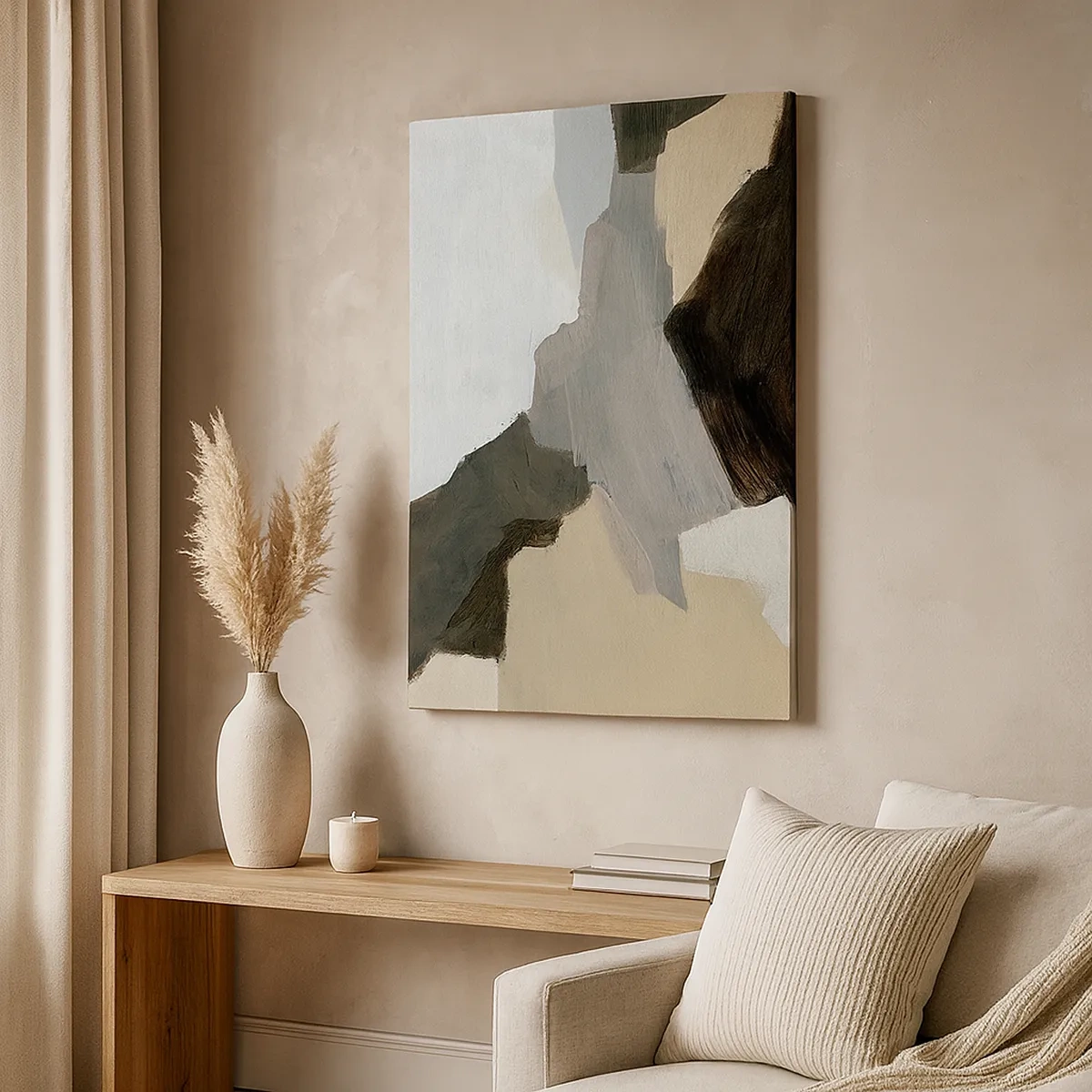 Impression sur toile - Image sur toile - Formes abstraites dans les tons beige, marron et gris - 50x70cm - Abstraction : le carrefour du gris - Décoration murale moderne pour le salon et la chambre ARTTOR