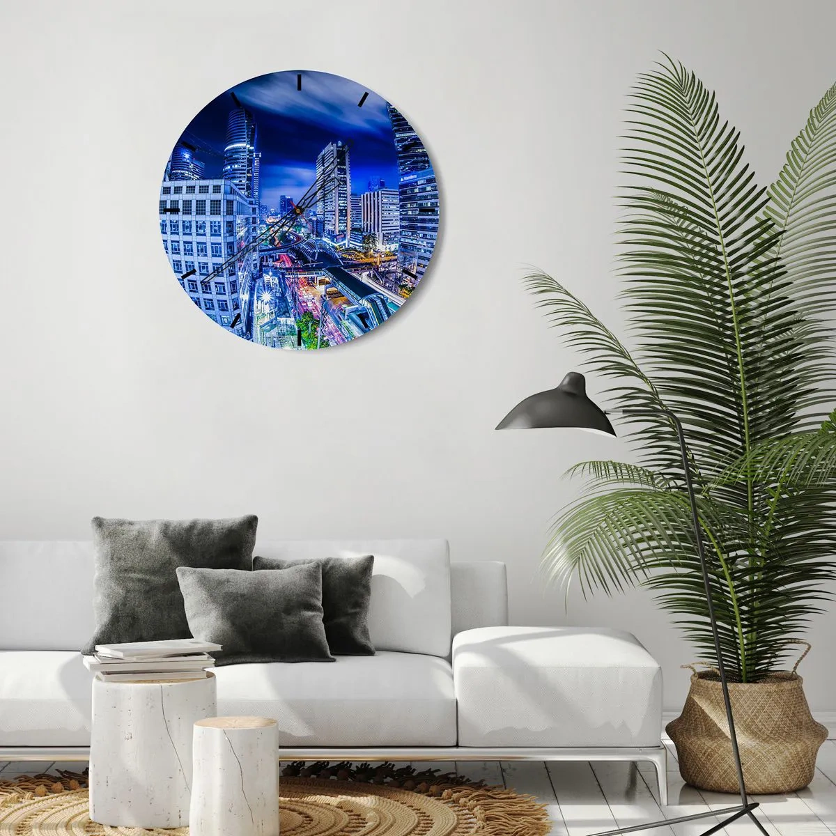 Horloge murale - Pendule murale - Gratte-ciels modernes illuminés la nuit - 30x30cm - Rythmes de la ville nocturne - Décoration murale moderne pour le salon, la cuisine et la chambre ARTTOR