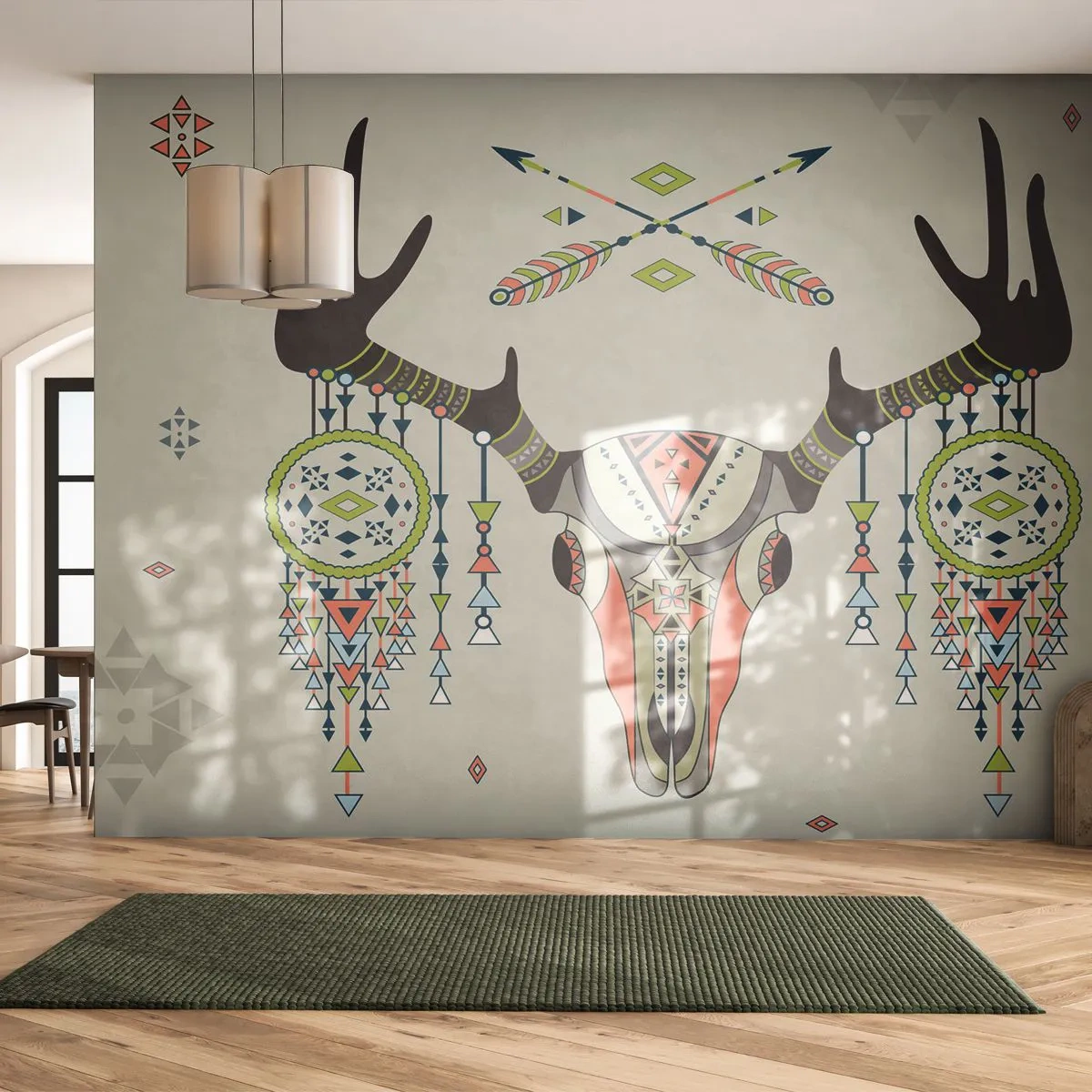Papier Peint Autocollant Deluxe Sticker - Trophée du chasseur indien - Abstraction, Cerf, Bohème - 250x175 cm