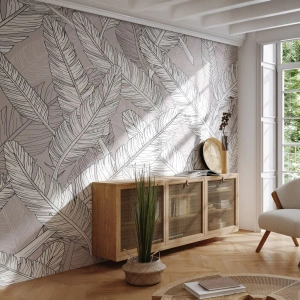 Papier Peint Photo Premium Sand - Un tourbillon de plumes - Abstraction, Plume d'oiseau, Graphique - 500x350 cm