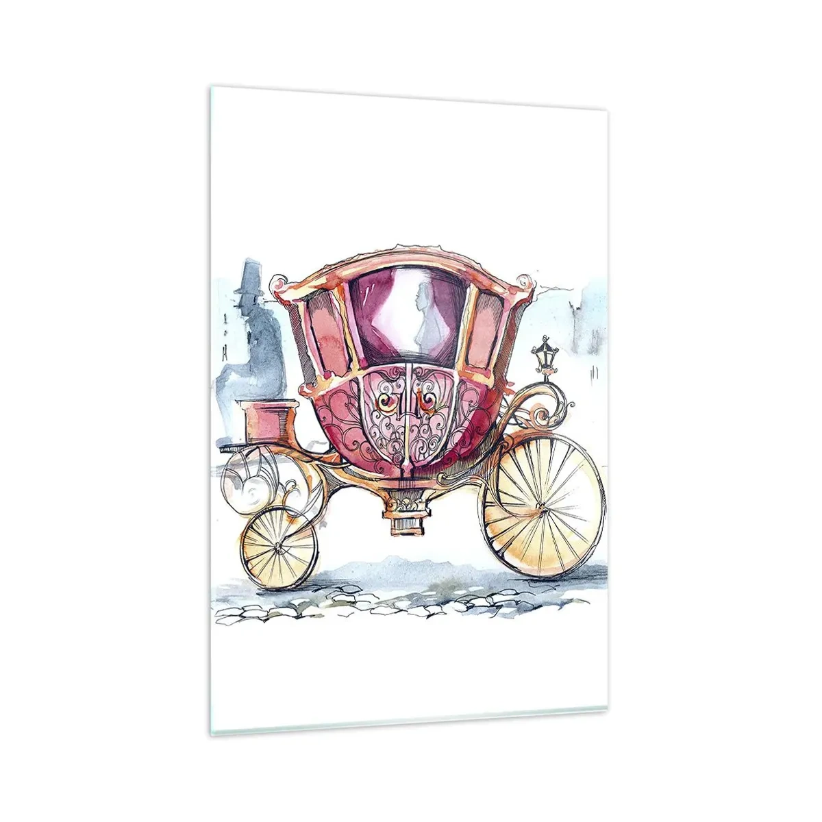 Impression sur verre - Image sur verre - Une illustration élégante d'une voiture ancienne aux couleurs pastel. - 80x120cm - À un mariage ou à un bal ? - Décoration murale moderne pour le salon et la chambre ARTTOR