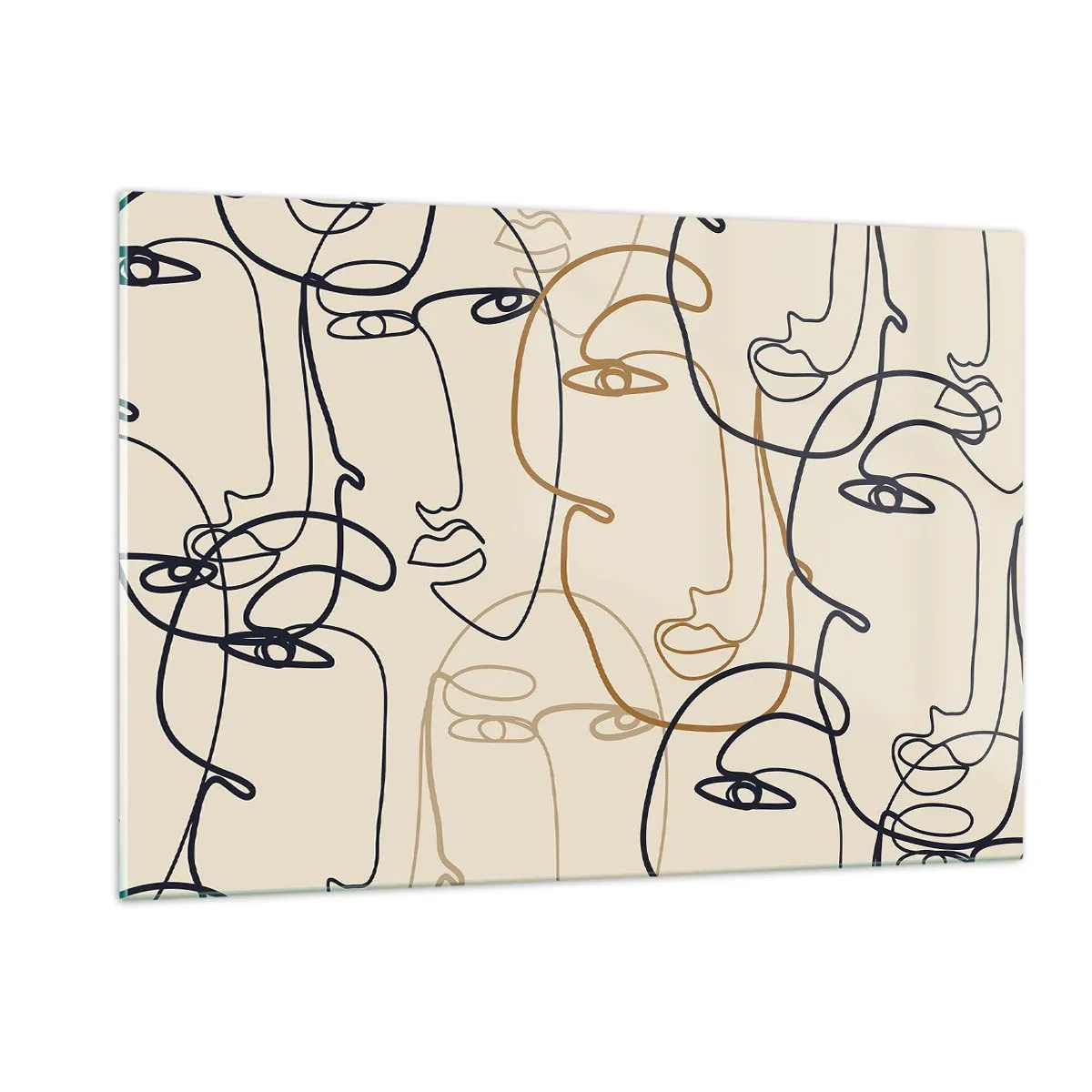 Impression sur verre - Image sur verre - Visages contournés dessinés d'un seul trait sur beige - 120x80cm - Portrait multiplié - Décoration murale moderne pour le salon et la chambre ARTTOR