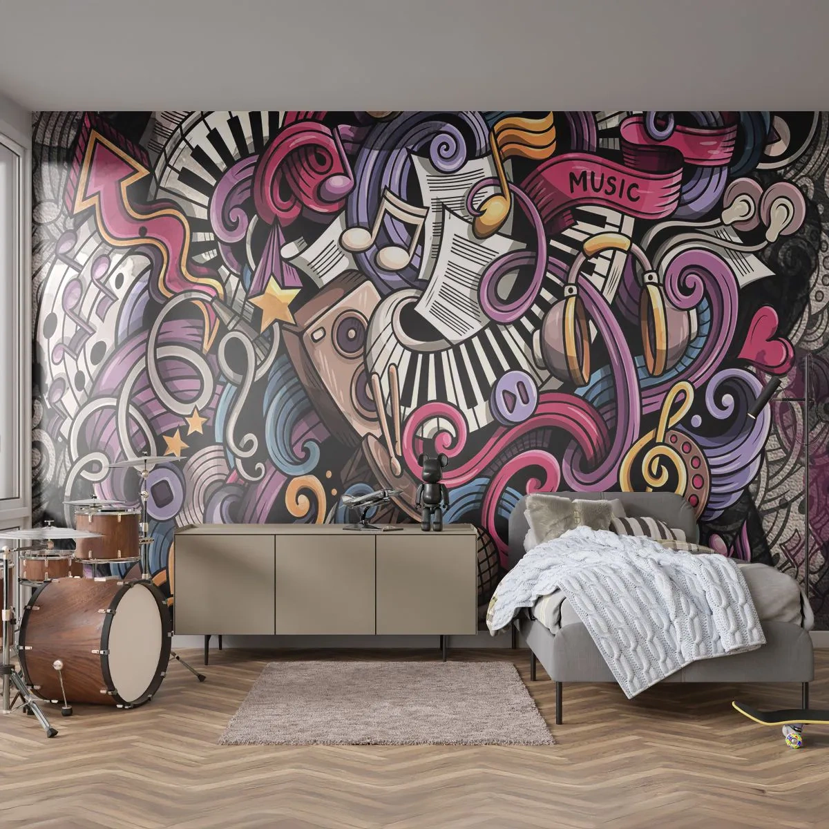 Papier Peint Photo Standard Eco - Mélodie compliquée - Musique, Mural, Graffiti - 400x280 cm