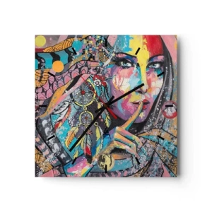 Horloge murale - Pendule murale - Visage féminin coloré dans un style artistique - 30x30cm - Taisez-vous jusqu'à ce que vous compreniez - Décoration murale moderne pour le salon et la chambre ARTTOR