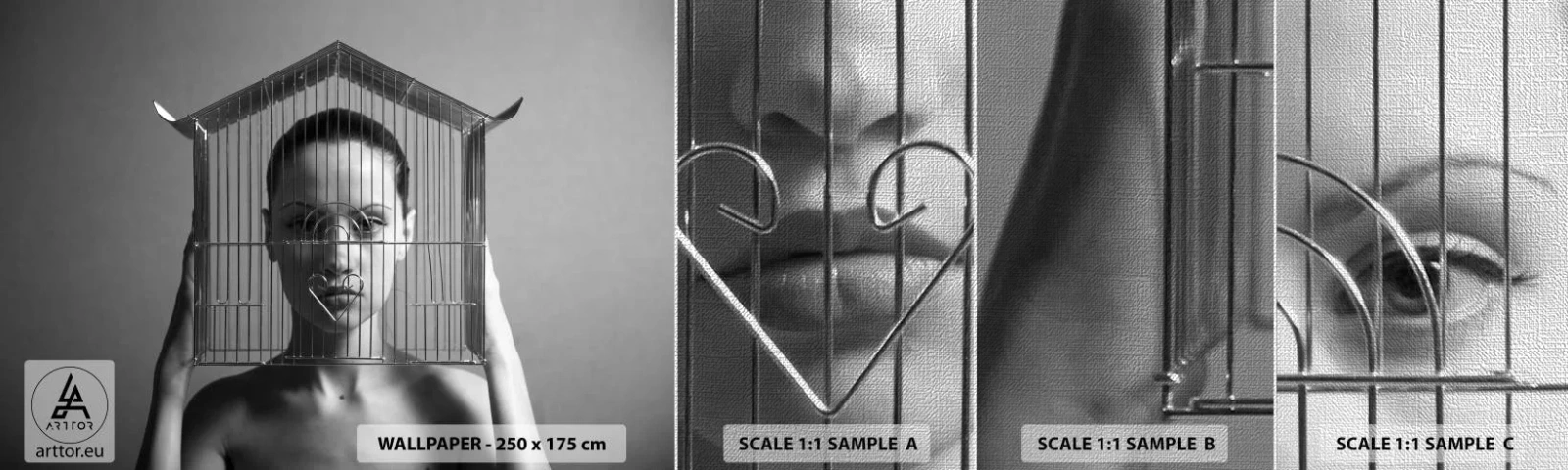 Échantillon de Papier Peint Premium Canvas - Portrait un peu surréaliste - Femme, Morceau, Modèle - 100x30 cm