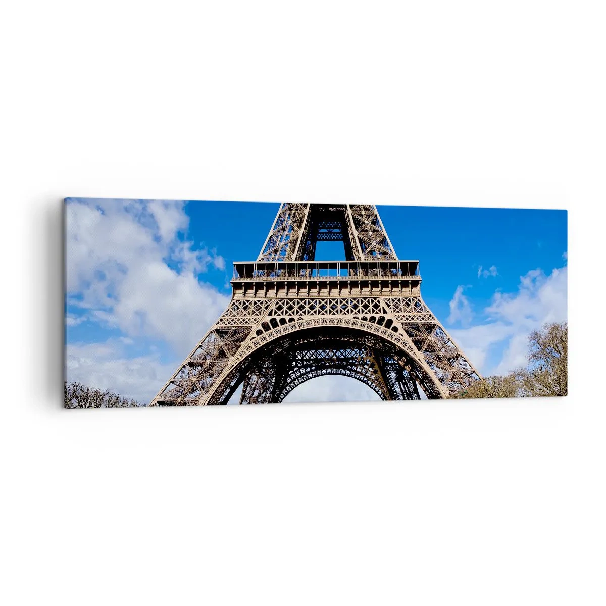 Impression sur toile - Image sur toile - La Tour Eiffel sur fond de ciel bleu et de parc verdoyant - 140x50cm - Tout Paris à ses pieds - Décoration murale moderne pour le salon et la chambre ARTTOR