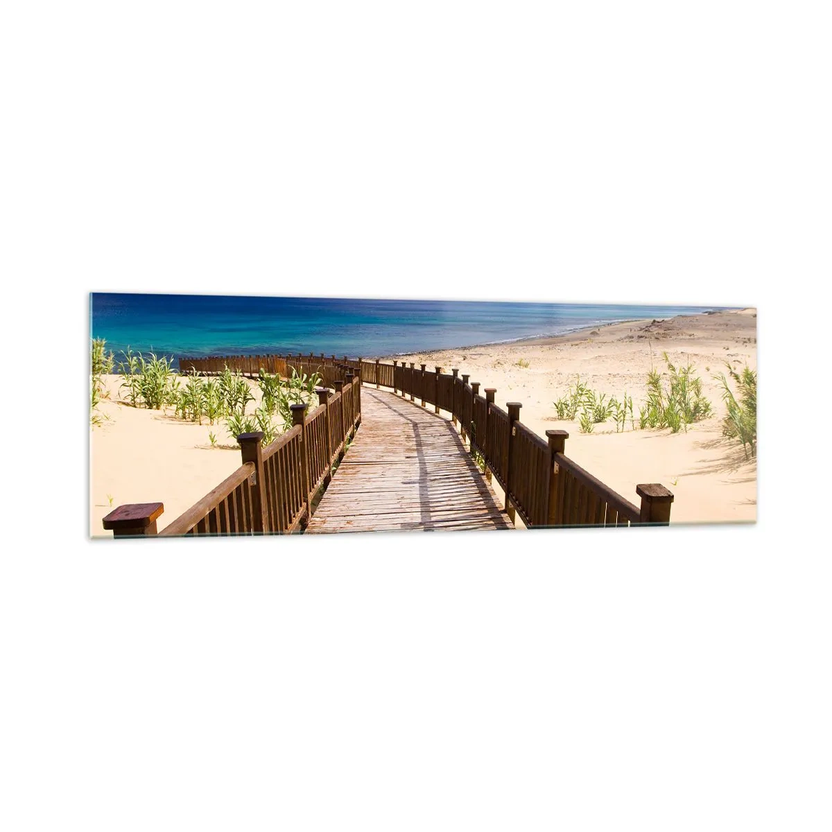 Impression sur verre - Image sur verre - Chemin en bois menant à la plage avec vue sur l'océan - 160x50cm - Emmène-moi dans les îles du bonheur - Décoration murale moderne pour le salon et la chambre ARTTOR