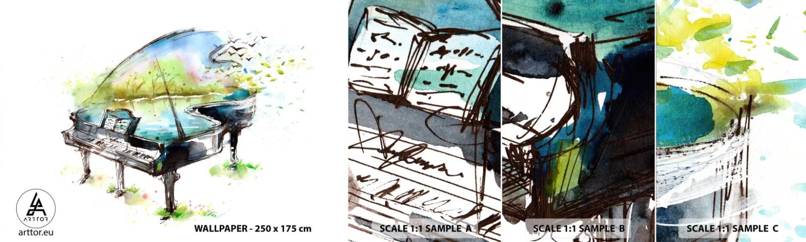 Échantillon de Papier Peint Autocollant Deluxe Sticker - Enchanté en musique - Piano, Abstraction, Musique - 100x30 cm